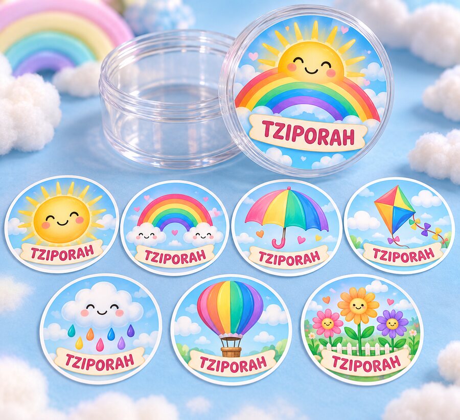 Rainbow Sunshine personalized sticker pod for Tziporah